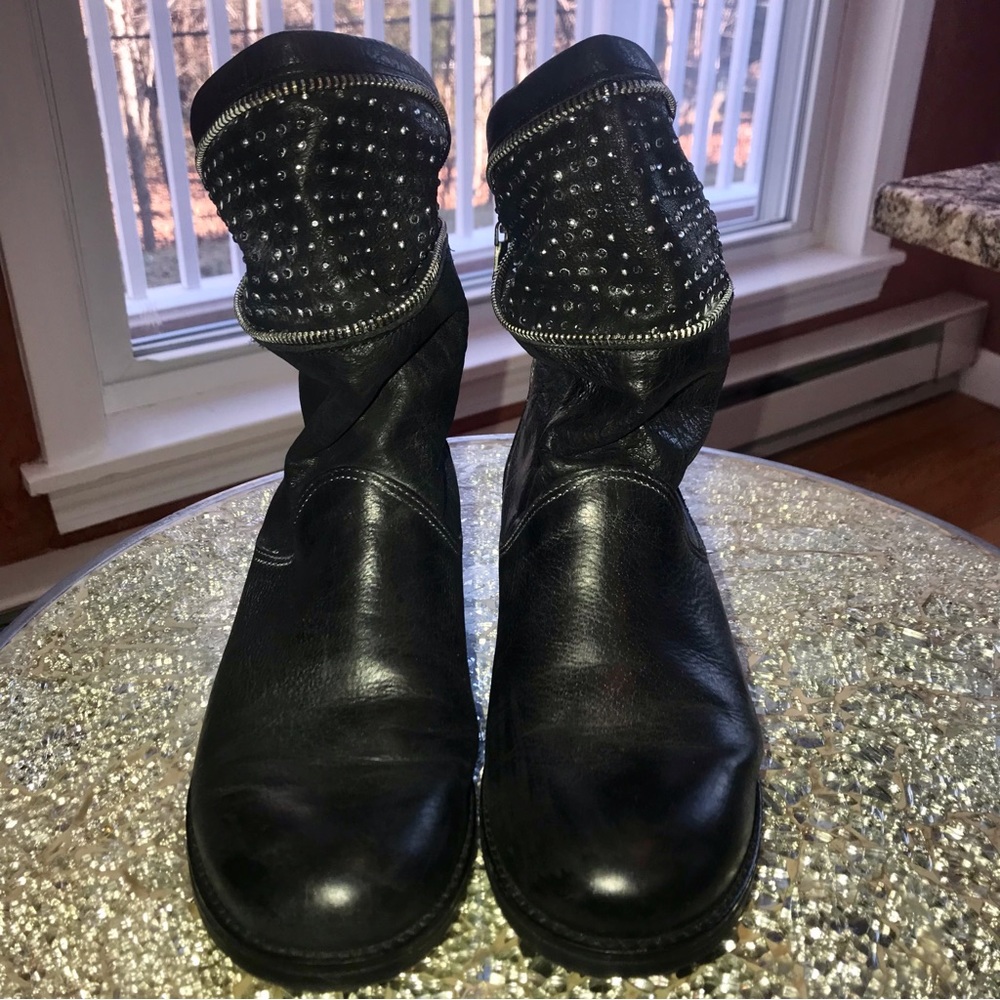 Italian leather studded boots